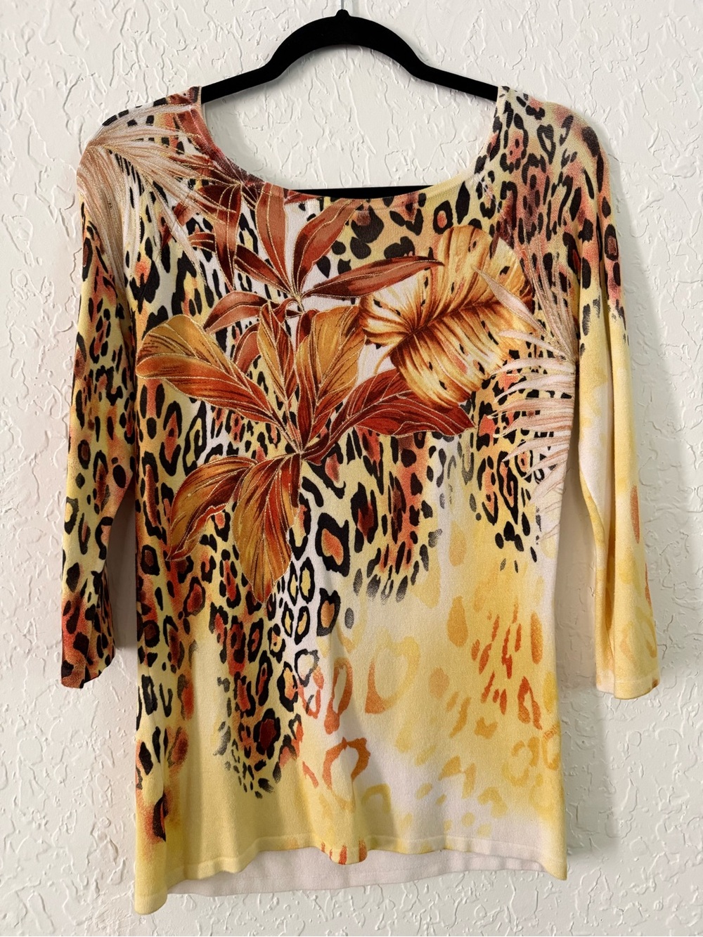 Cache Yellow Floral & Leopard Print Scoop Neck Long Sleeve Top - Picture 5 of 5